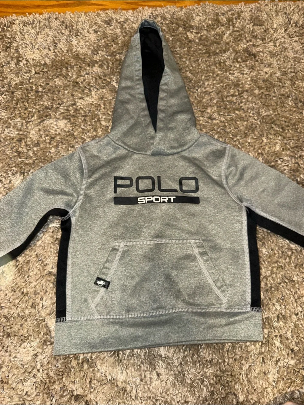 🟩Ralph Lauren Polo Sport Gray Pullover Hoodie with Black Trim